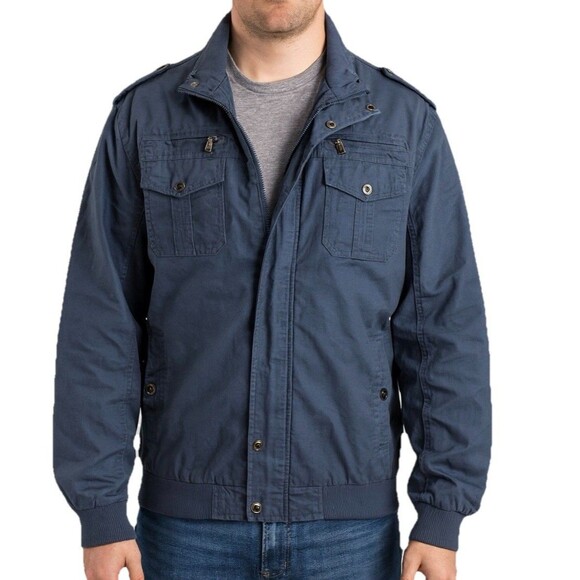 Men’s 2XL Blue Outdoor Cotton Bomber Jacket Utility Pockets Casual Workwear - Picture 1 of 9